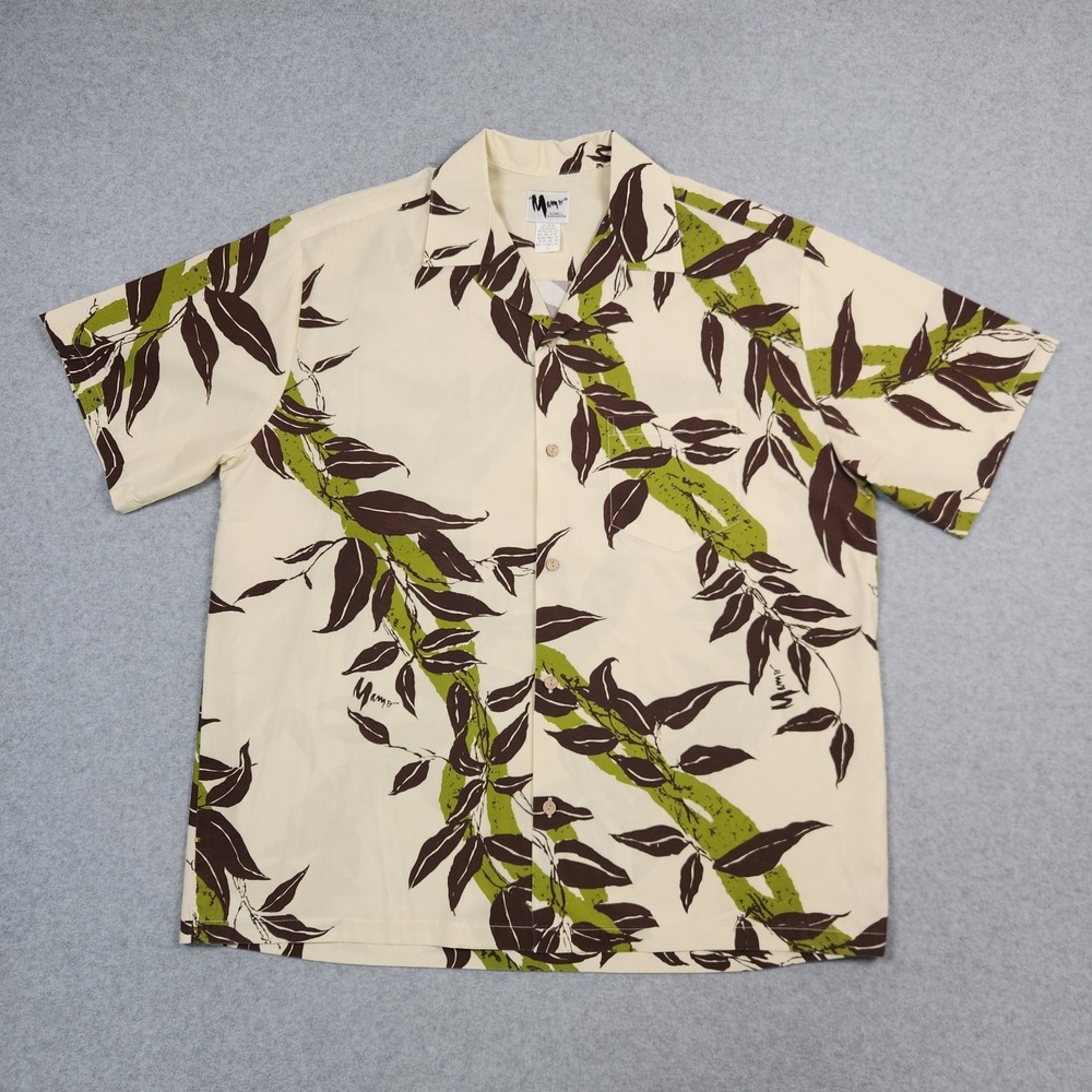 Vintage Mamo Howell Hawaiian Shirt Mens XL Ivory Floral Camp Hilo Hattie USA